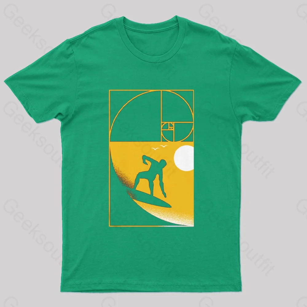 Golden Spiral Wave T-Shirt Green / S