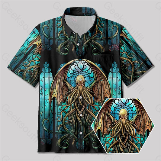 Gothic Church Of Cthulhu Button Up Pocket Shirt Yc