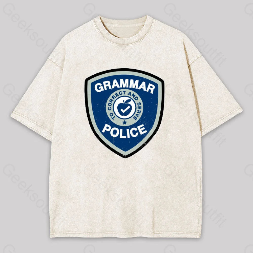 Grammar Police Badge Funny Saying Washed T-Shirt Apricot / S