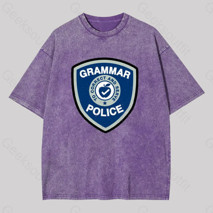 Grammar Police Badge Funny Saying Washed T-Shirt Purple / S