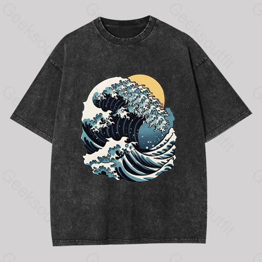 Great Wave Retro Sunset Washed T-Shirt Black / S