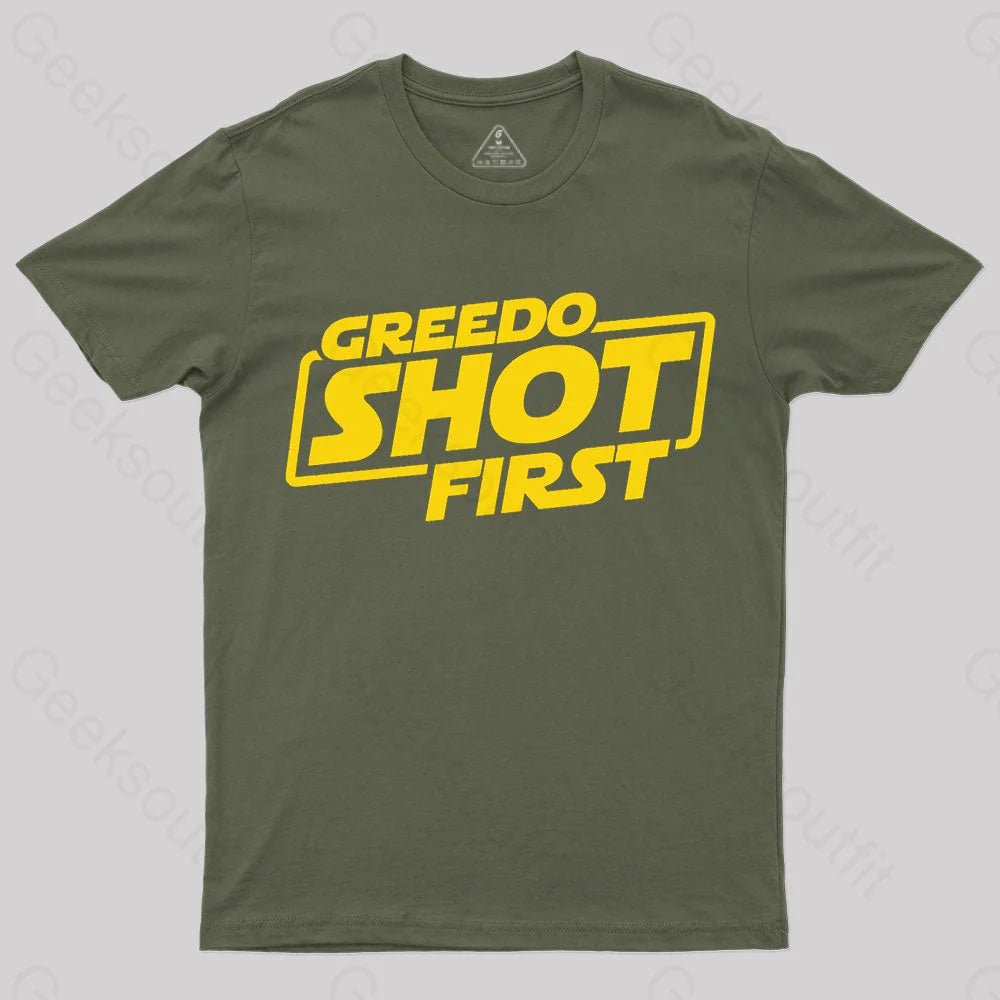 Greedo Shot First Geek T-Shirt Army Green / S