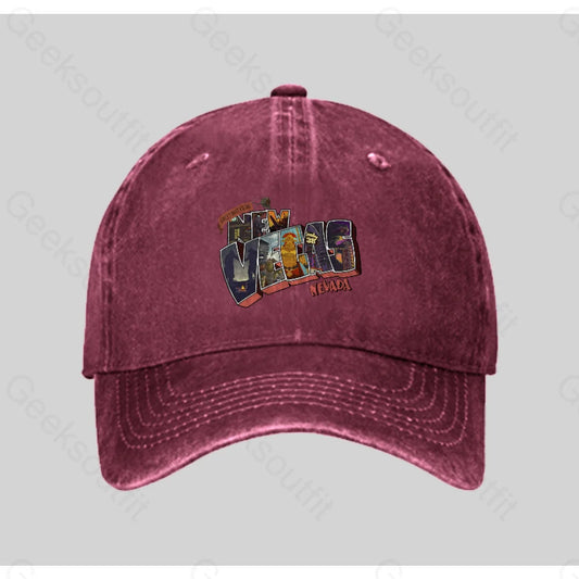 Greetings From New Vegas Washed Vintage Baseball Cap Red