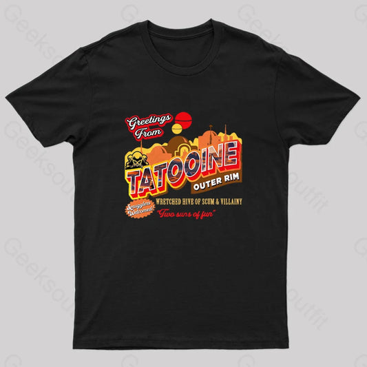 Greetings From Tatooine Dks Nerd T-Shirt Black / S