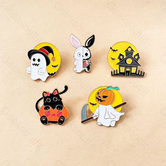 Halloween Pumpkin Cat Cartoon Pins