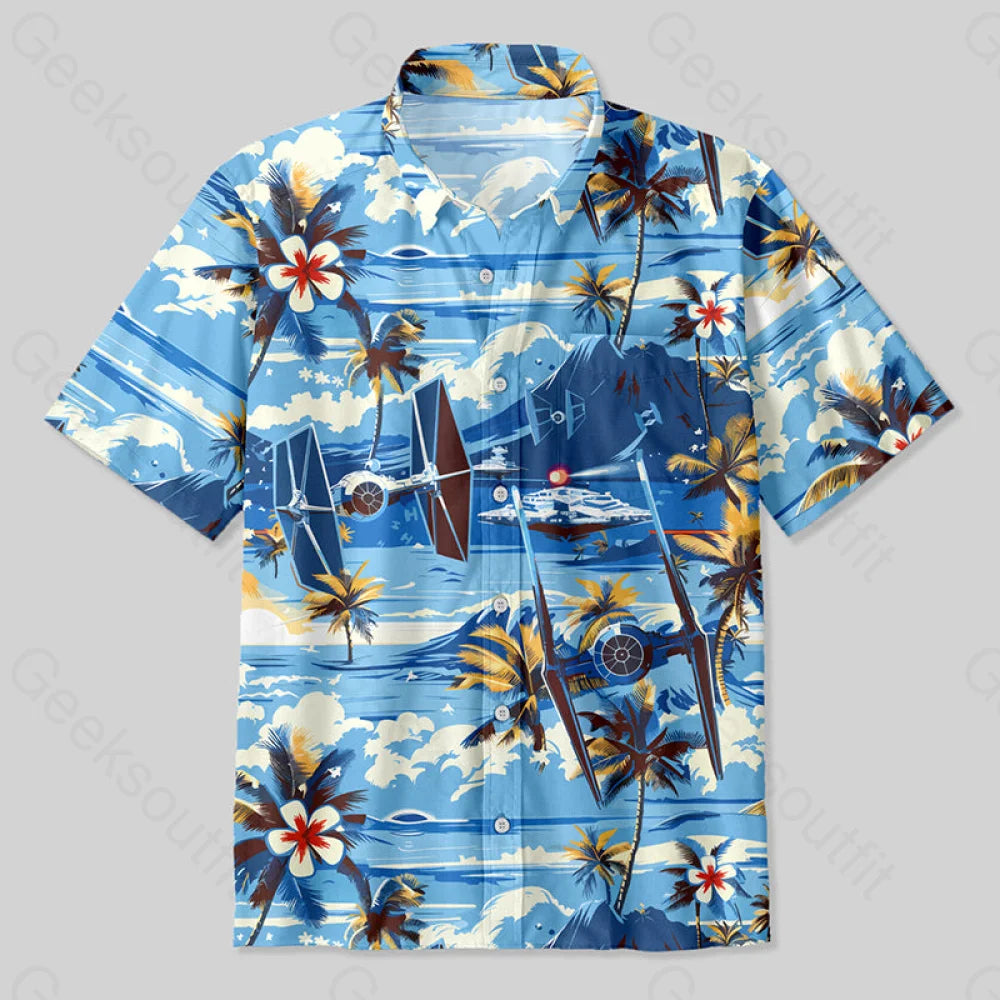 Hawaii Beach Tie Fighter Button Up Pocket Shirt Up / S Bus524 Yc