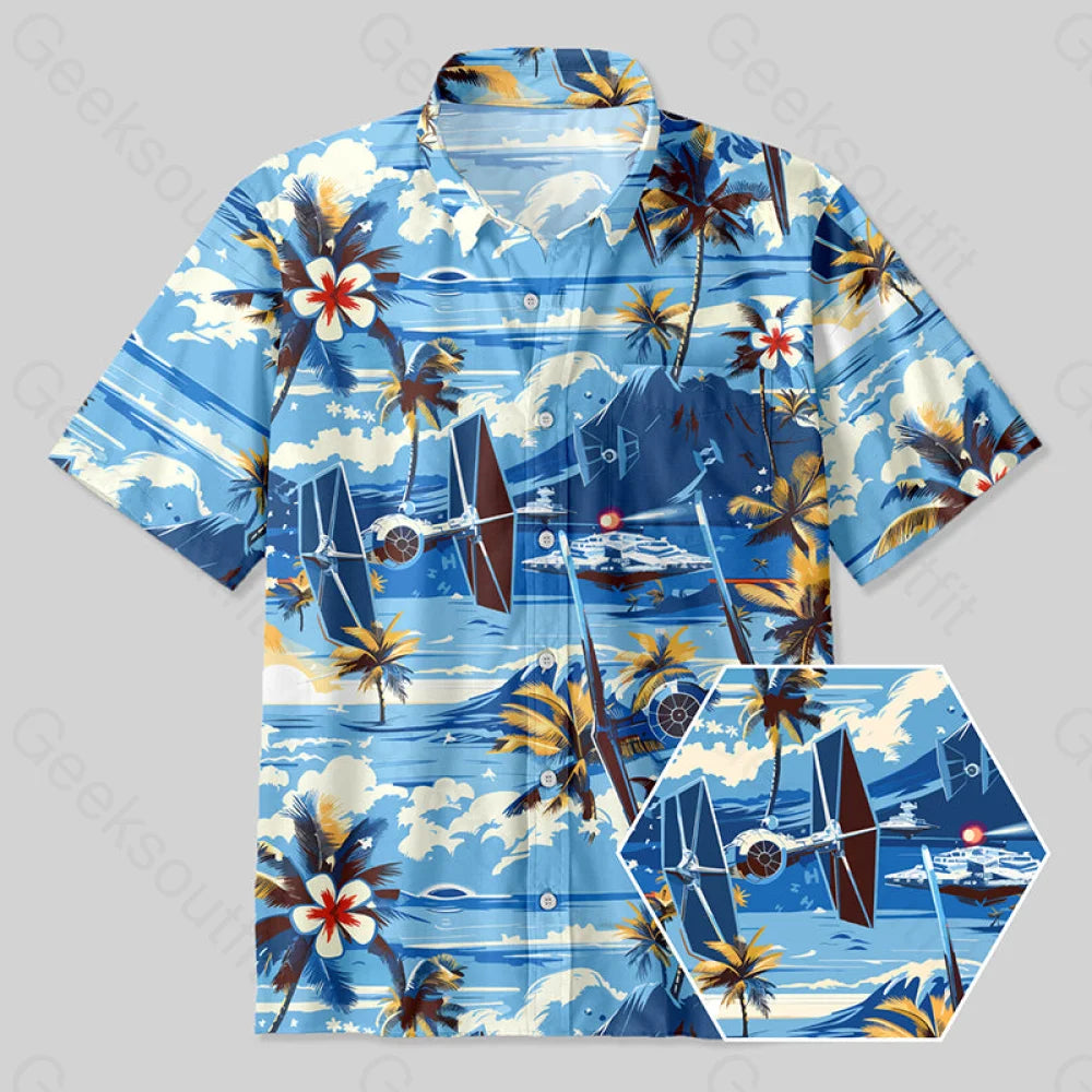 Hawaii Beach Tie Fighter Button Up Pocket Shirt Yc