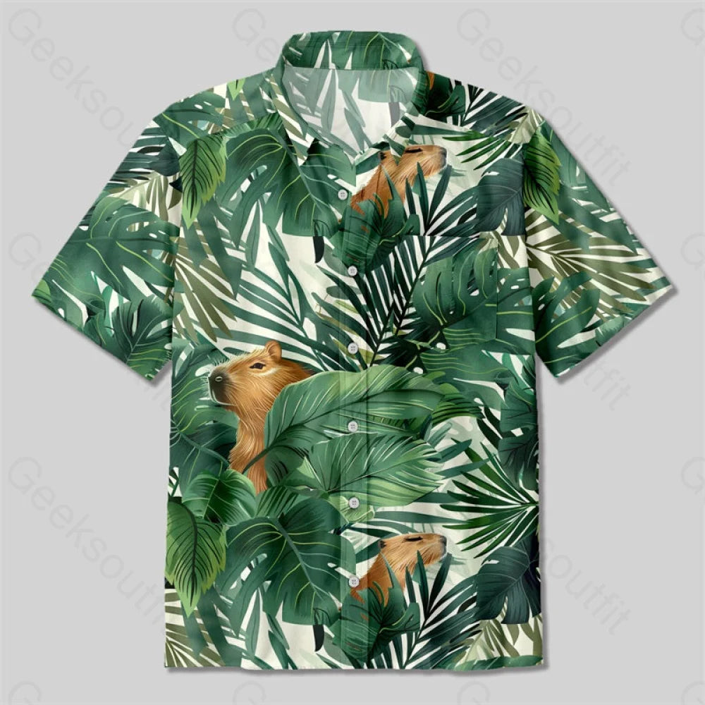 Hawaii Capybara Button Up Pocket Shirt Up / S Bus530 Yc