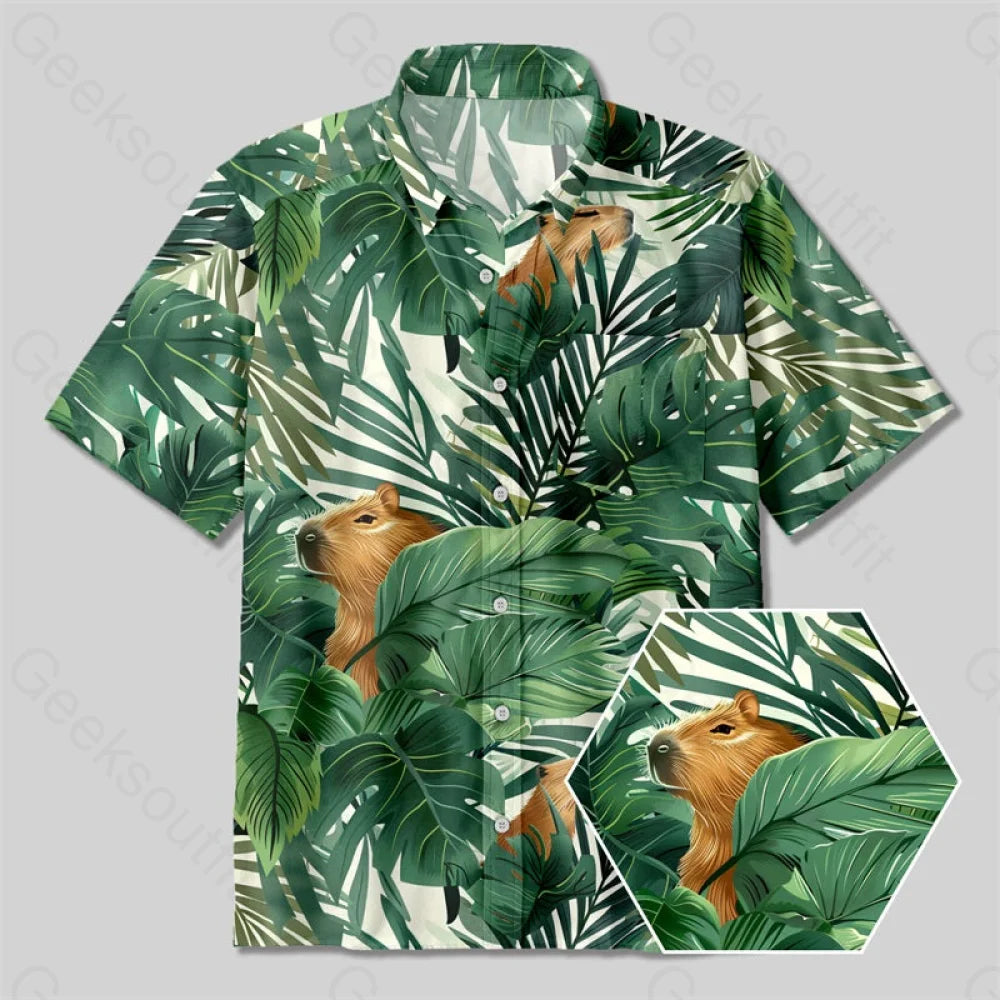 Hawaii Capybara Button Up Pocket Shirt Yc