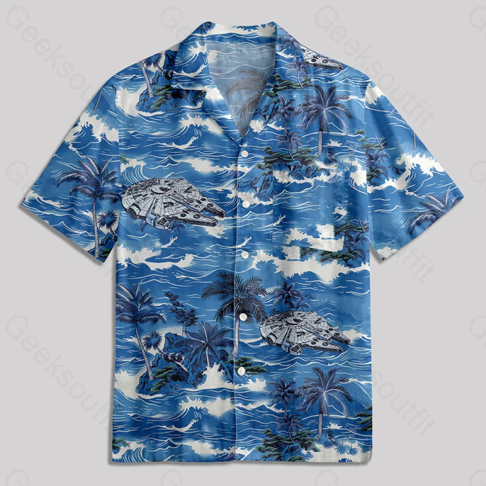 Hawaii Space Ship Button Up Pocket Shirt Yc