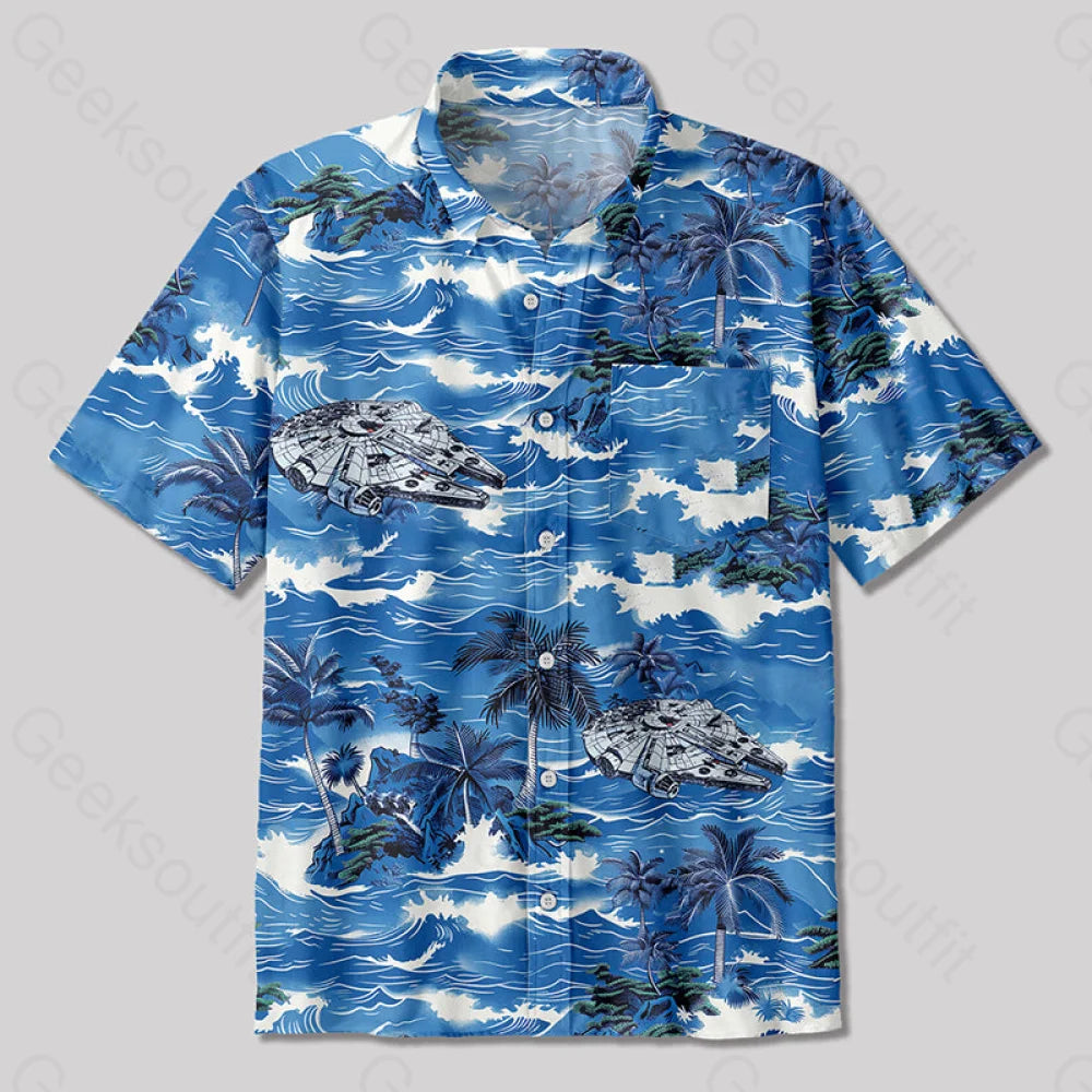 Hawaii Space Ship Button Up Pocket Shirt Yc