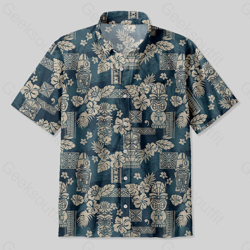 Hawaii Tiki Totem Button Up Pocket Shirt Up / S Bus606 Yc