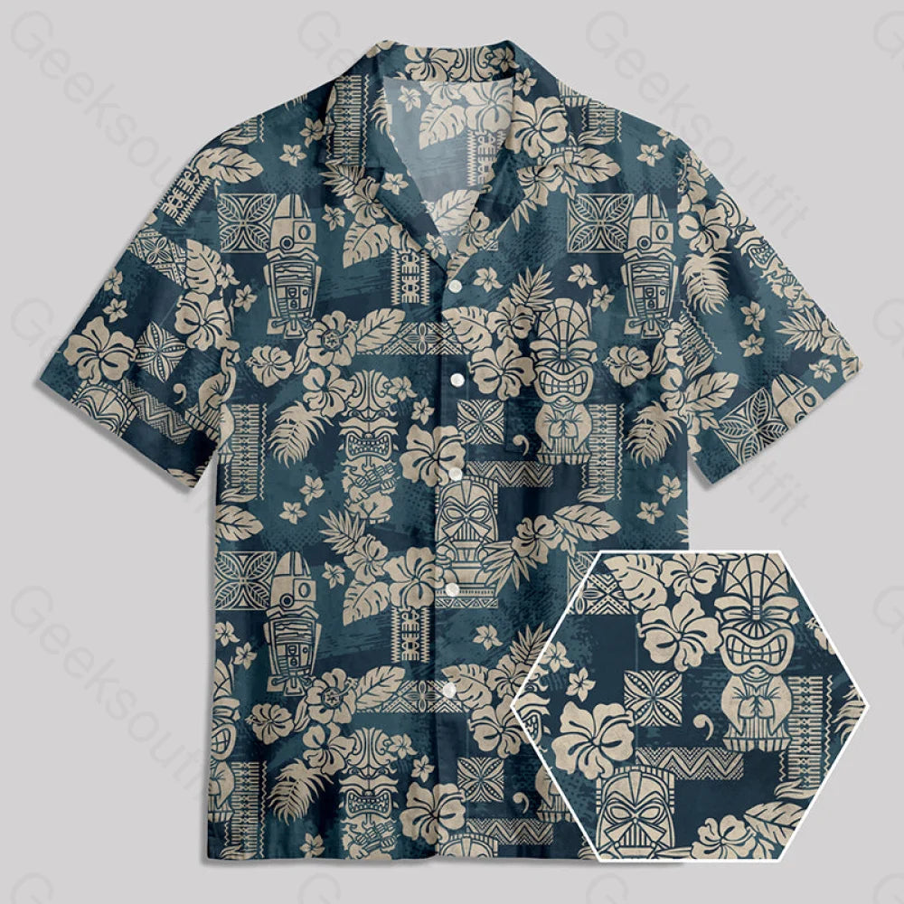 Hawaii Tiki Totem Button Up Pocket Shirt Yc