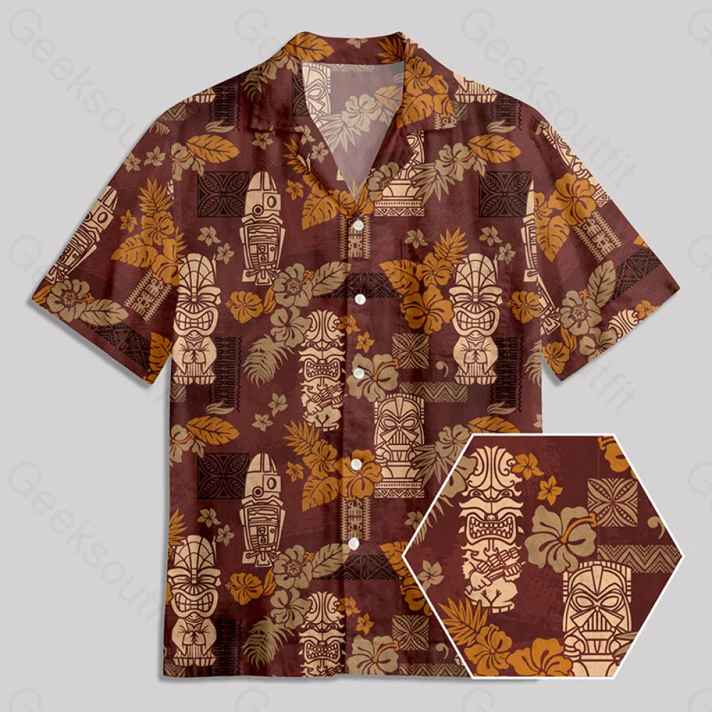 Hawaii Tiki Totem Button Up Pocket Shirt Yc