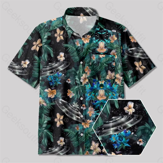 Hawaiian Wind Ufo Flying Saucer Button Up Pocket Shirt Yc