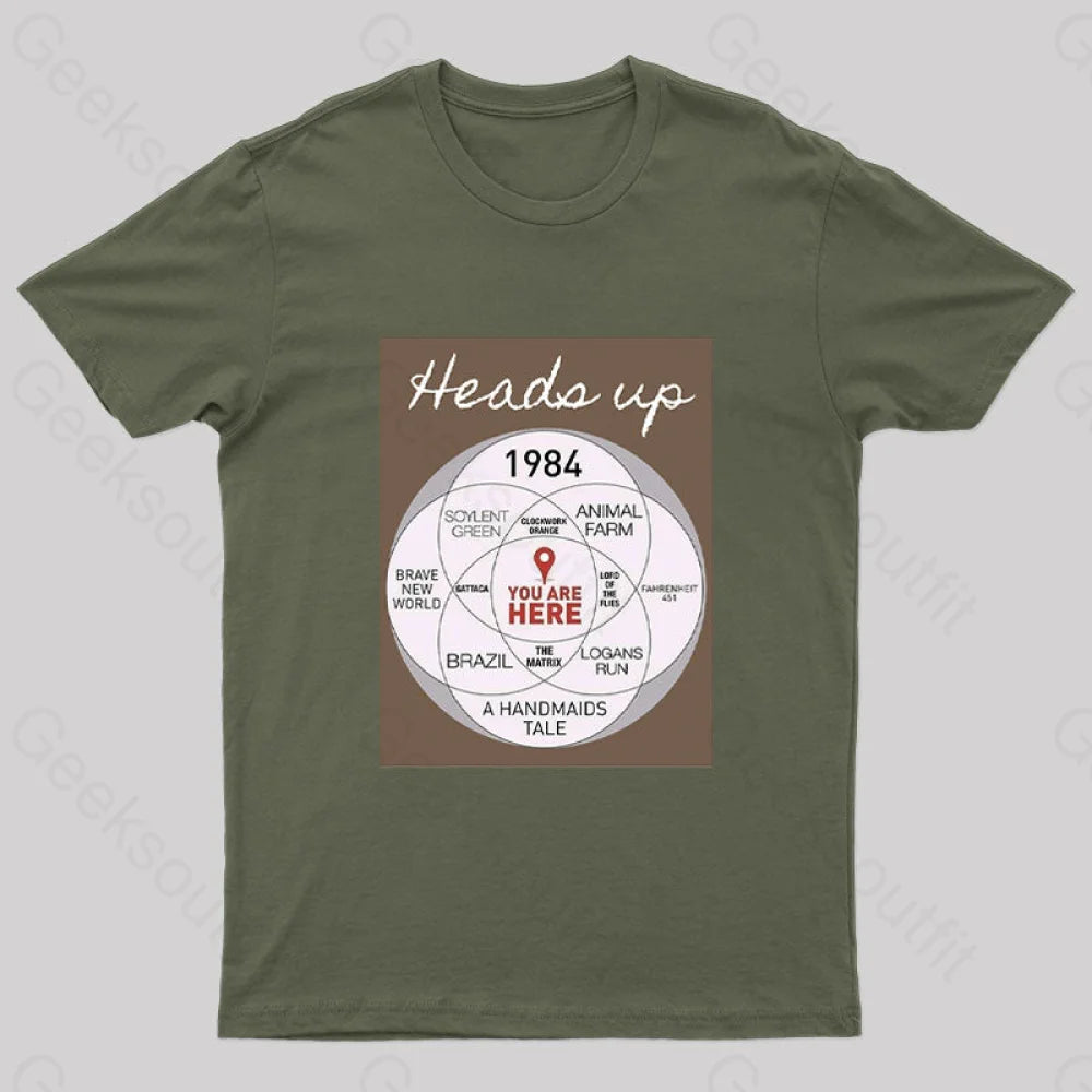 Heads Up Nerd T-Shirt Army Green / S