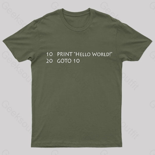 Hello World Nerd T-Shirt Army Green / S