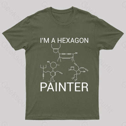 Hexagon Painter Nerd T-Shirt Army Green / S