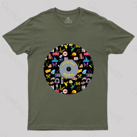 Hip-Hop Culture With Iconic Record Art T-Shirt Army Green / S