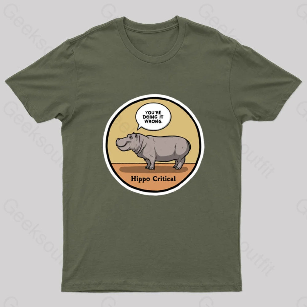 Hippo Critical Geek T-Shirt Army Green / S