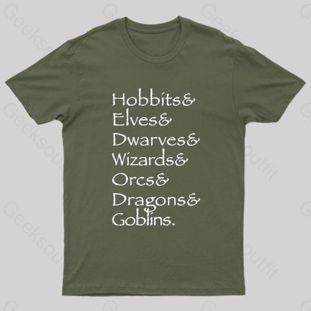 Hobbit Lineup Geek T-Shirt Army Green / S