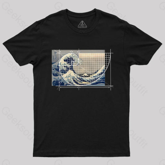 Hokusai Meets Fibonacci Geek T-Shirt Black / S