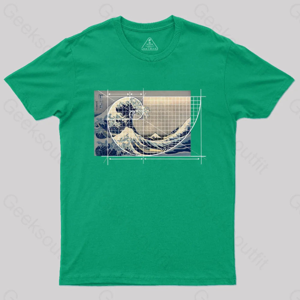 Hokusai Meets Fibonacci Geek T-Shirt Green / S