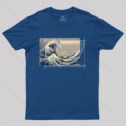 Hokusai Meets Fibonacci Geek T-Shirt Navy / S