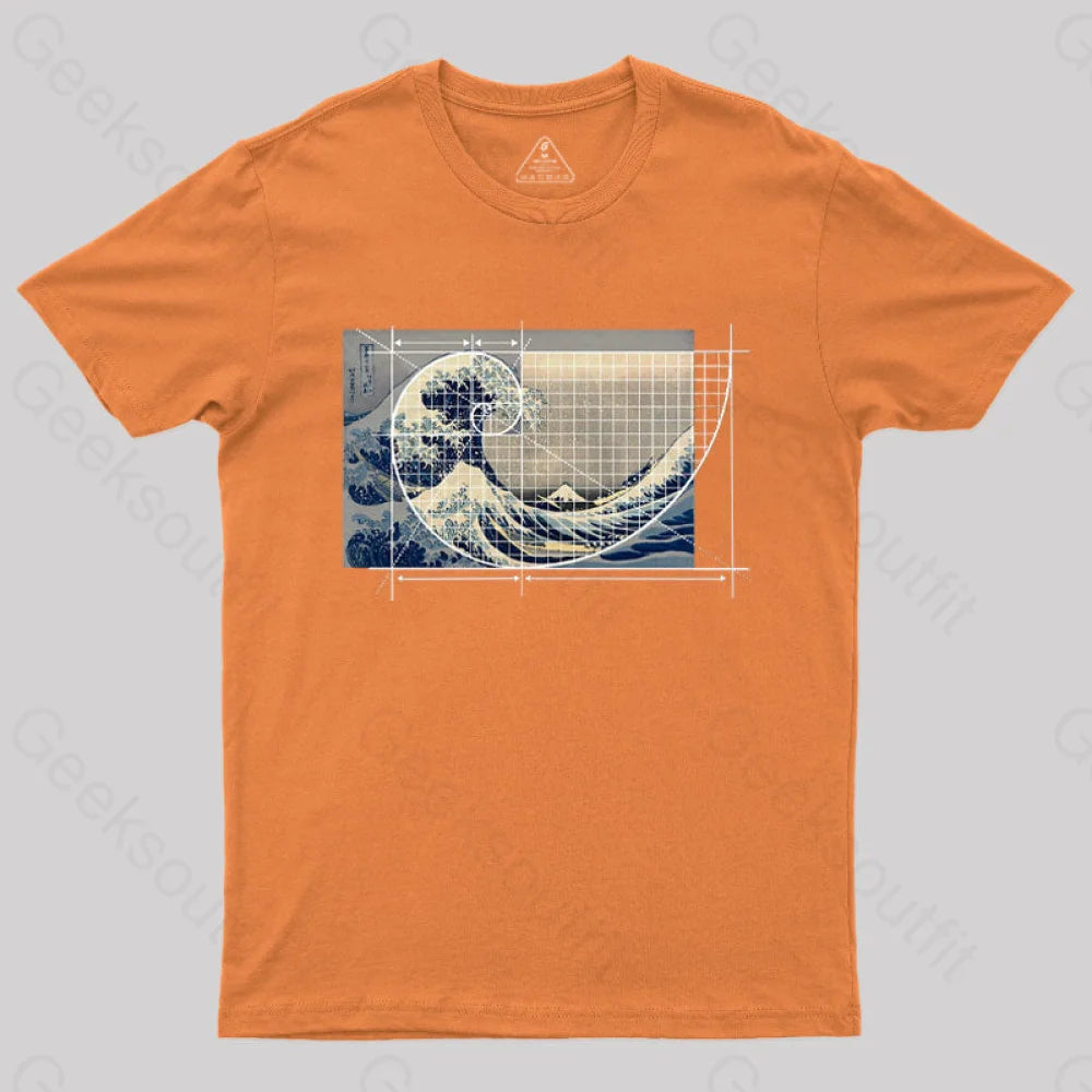 Hokusai Meets Fibonacci Geek T-Shirt Orange / S