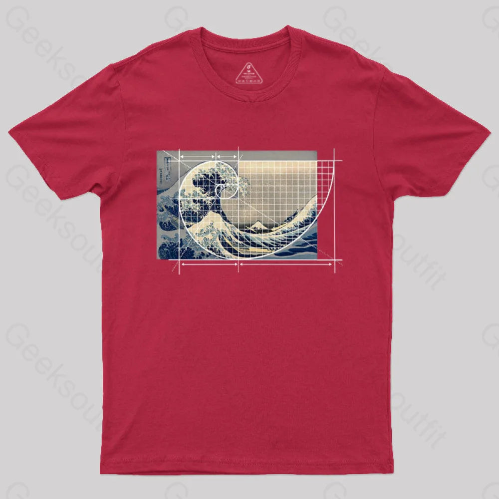 Hokusai Meets Fibonacci Geek T-Shirt Red / S