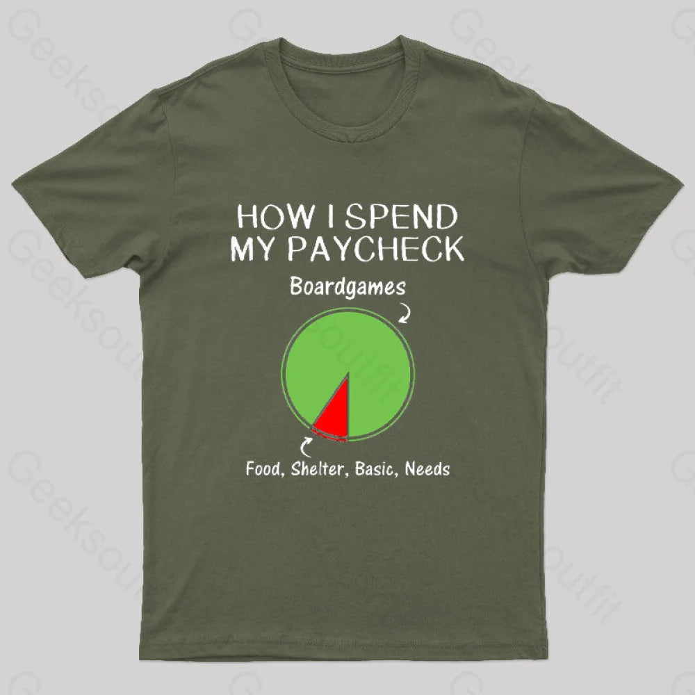 How I Spend My Paycheck Geek T-Shirt Army Green / S