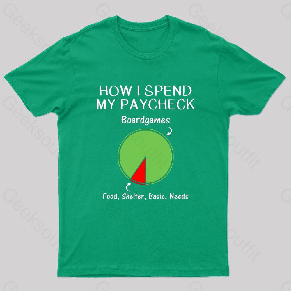 How I Spend My Paycheck Geek T-Shirt Green / S