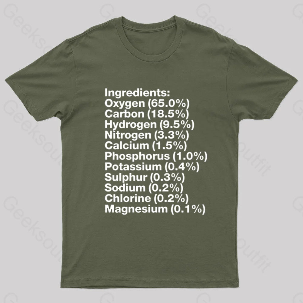 Human Body Ingredients Geek T-Shirt Army Green / S