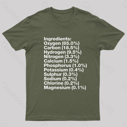 Human Body Ingredients Geek T-Shirt Army Green / S