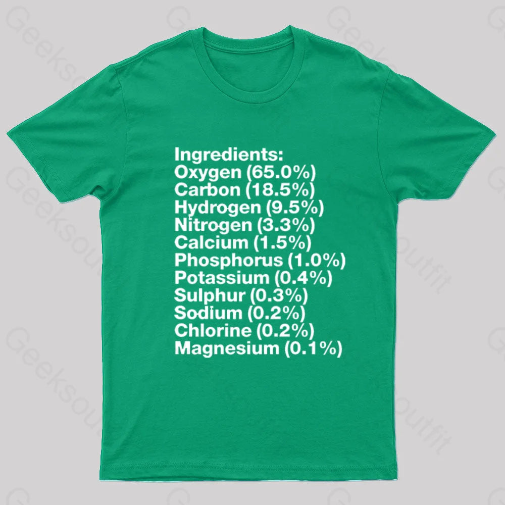 Human Body Ingredients Geek T-Shirt Green / S