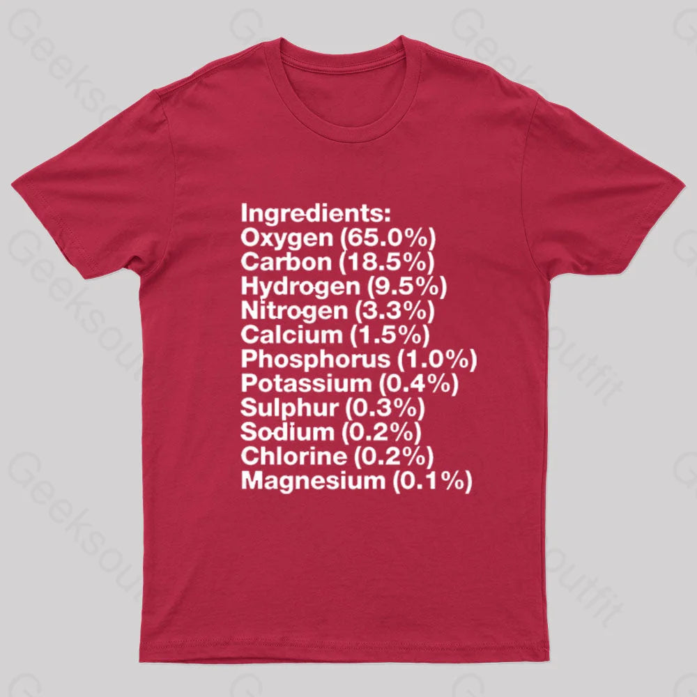 Human Body Ingredients Geek T-Shirt Red / S