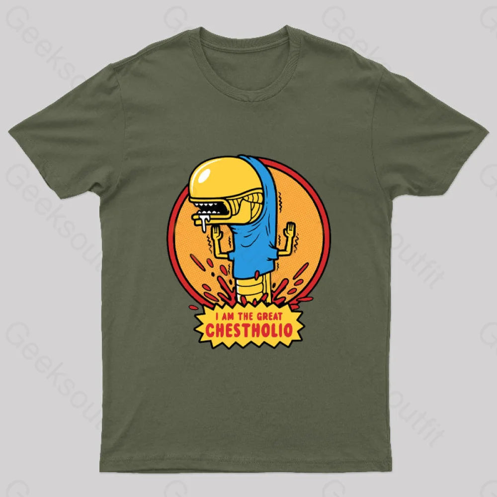 I Am The Great Chestholio Nerd T-Shirt Army Green / S