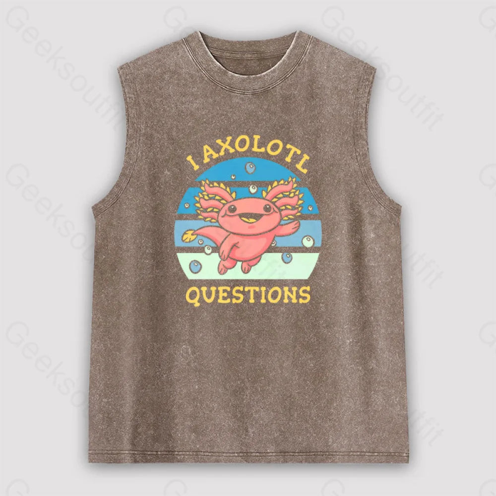 I Axolotl Questions Unisex Washed Tank Brown / S