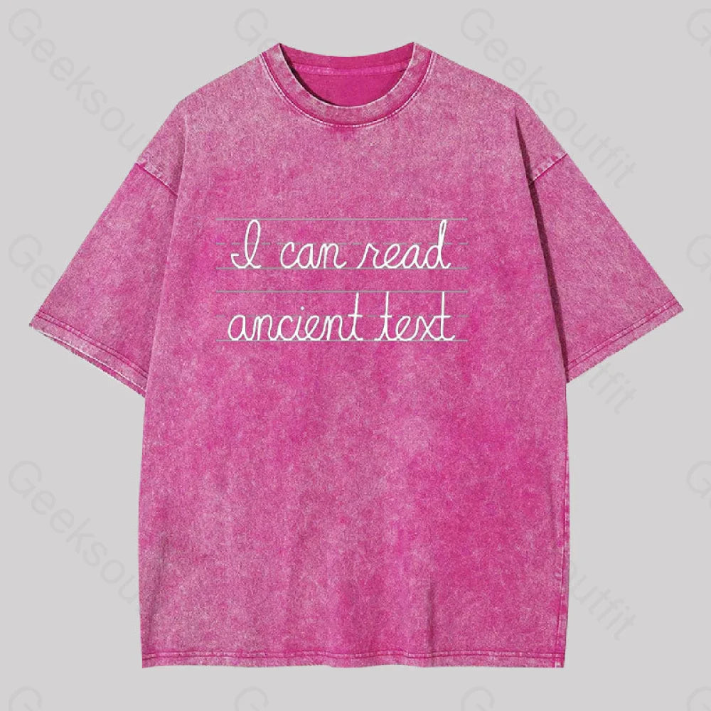 I Can Read Ancient Text Geek Washed T-Shirt Rose Red / S