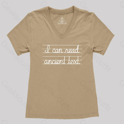 I Can Read Ancient Text Women’s V-Neck T-Shirt Khaki / S