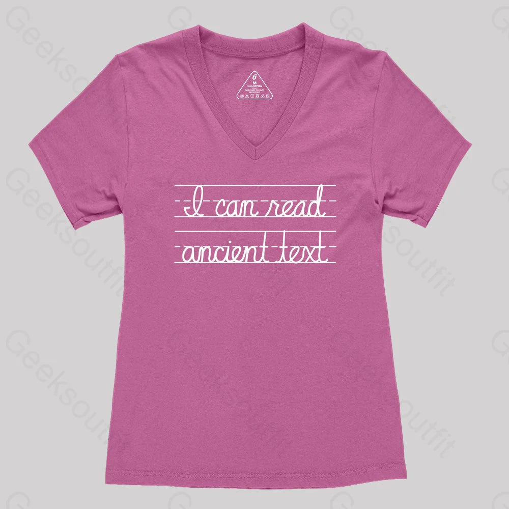 I Can Read Ancient Text Women’s V-Neck T-Shirt Rose Red / S