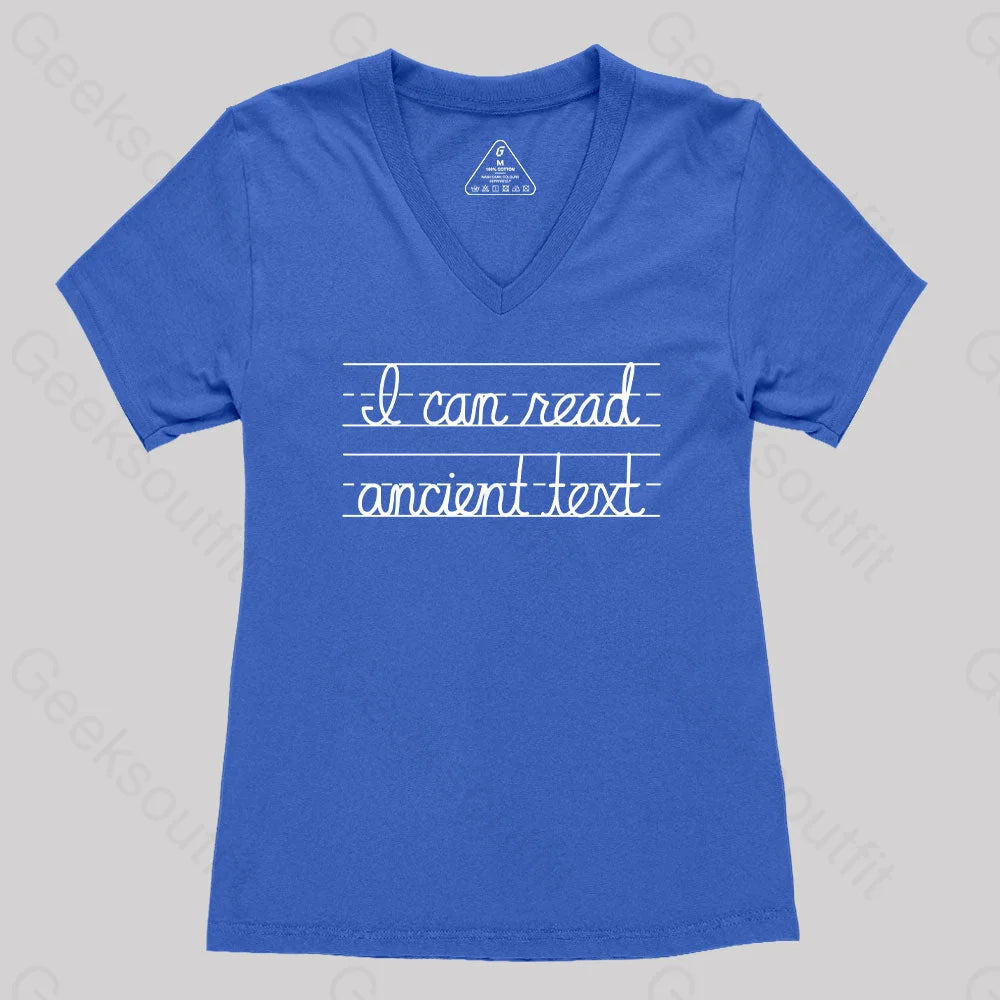 I Can Read Ancient Text Women’s V-Neck T-Shirt Royal Blue / S