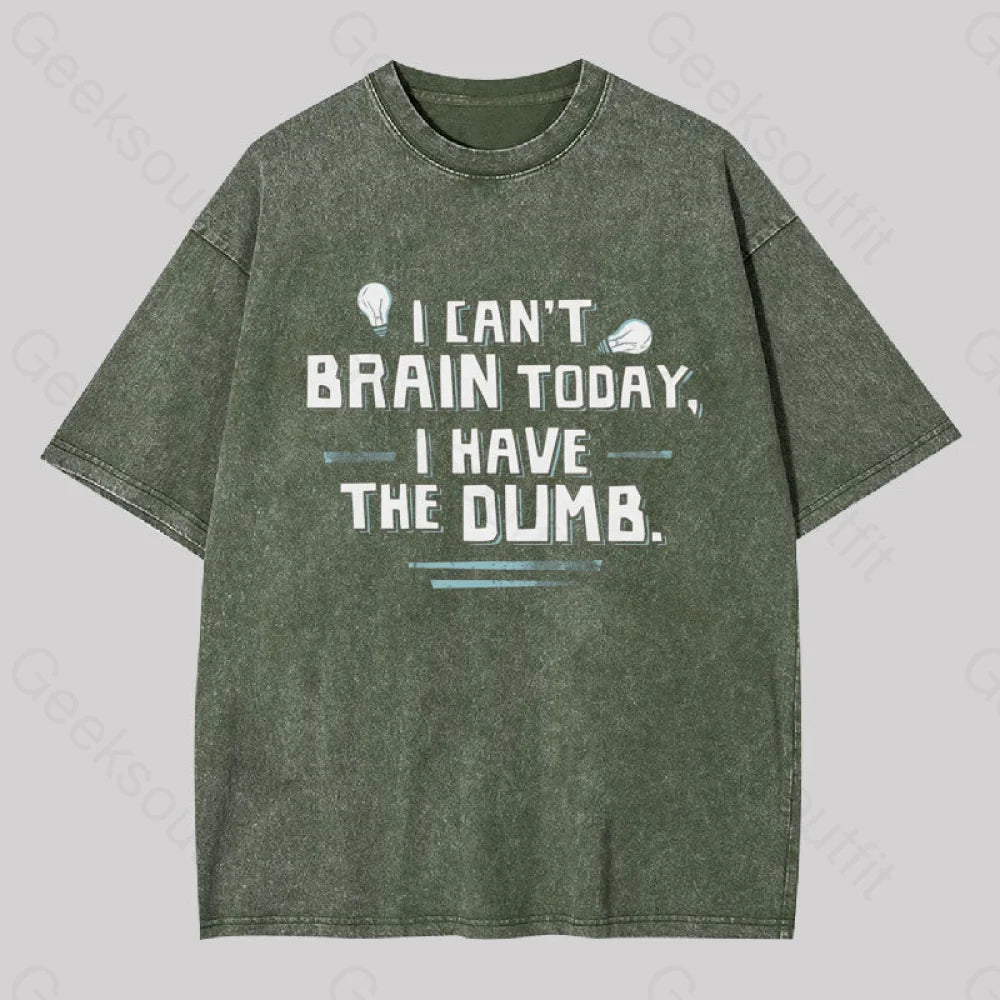 I Can’t Brain Today Have The Dumb Geek Washed T-Shirt Army Green / S