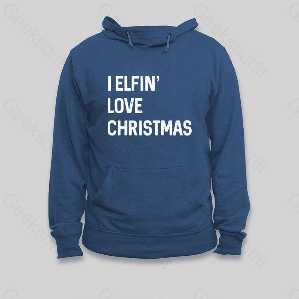 I Elfin Love Christmas Hoodie Dark Blue / S