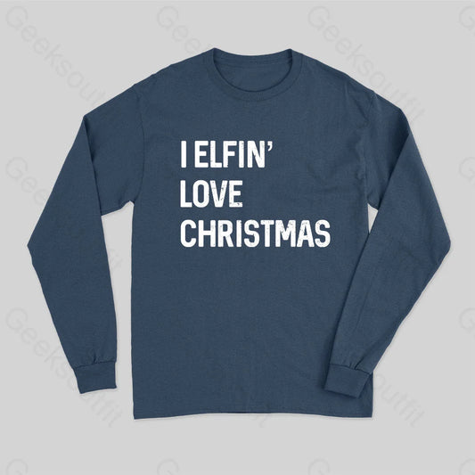 I Elfin Love Christmas Long Sleeve T-Shirt Navy / S