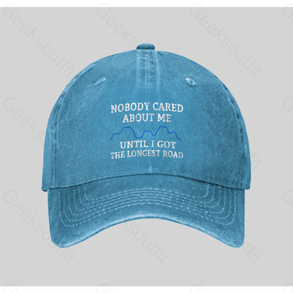 I Got The Longest Road Washed Vintage Baseball Cap Blue