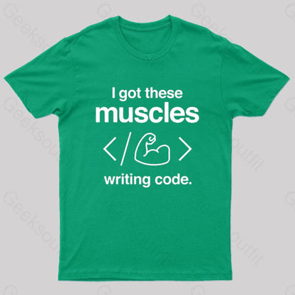 I Got These Muscles Writing Code Coding Geek T-Shirt Green / S