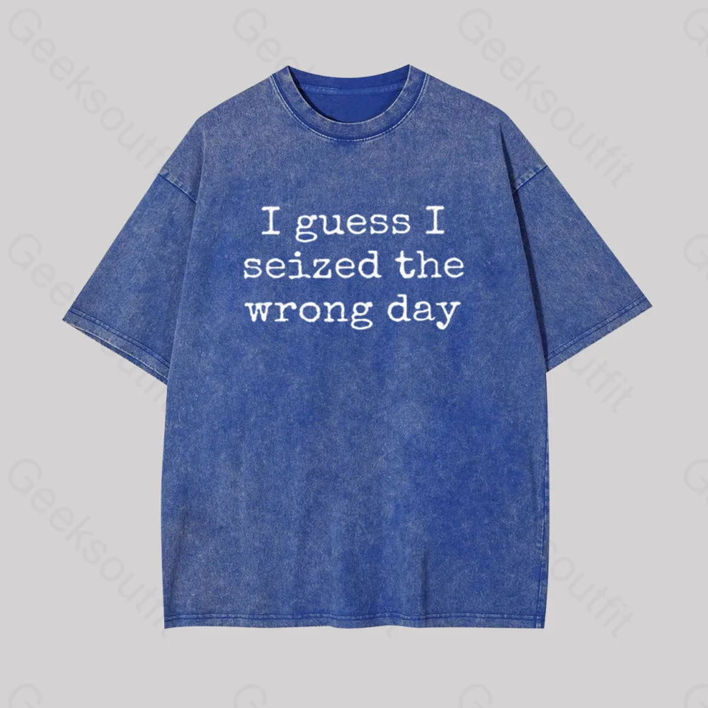 I Guess Seized The Wrong Day Geek Washed T-Shirt Blue / S