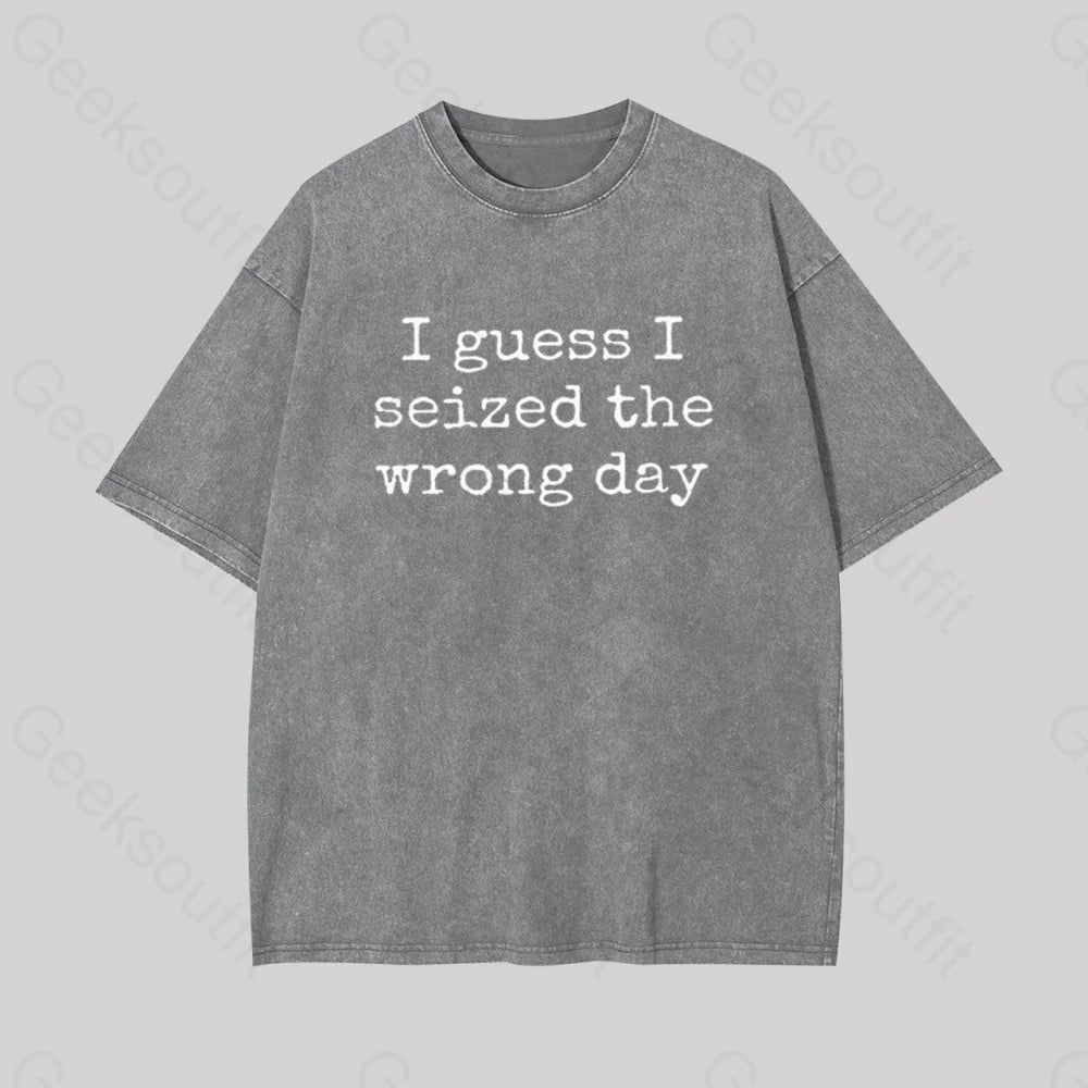 I Guess Seized The Wrong Day Geek Washed T-Shirt Grey / S