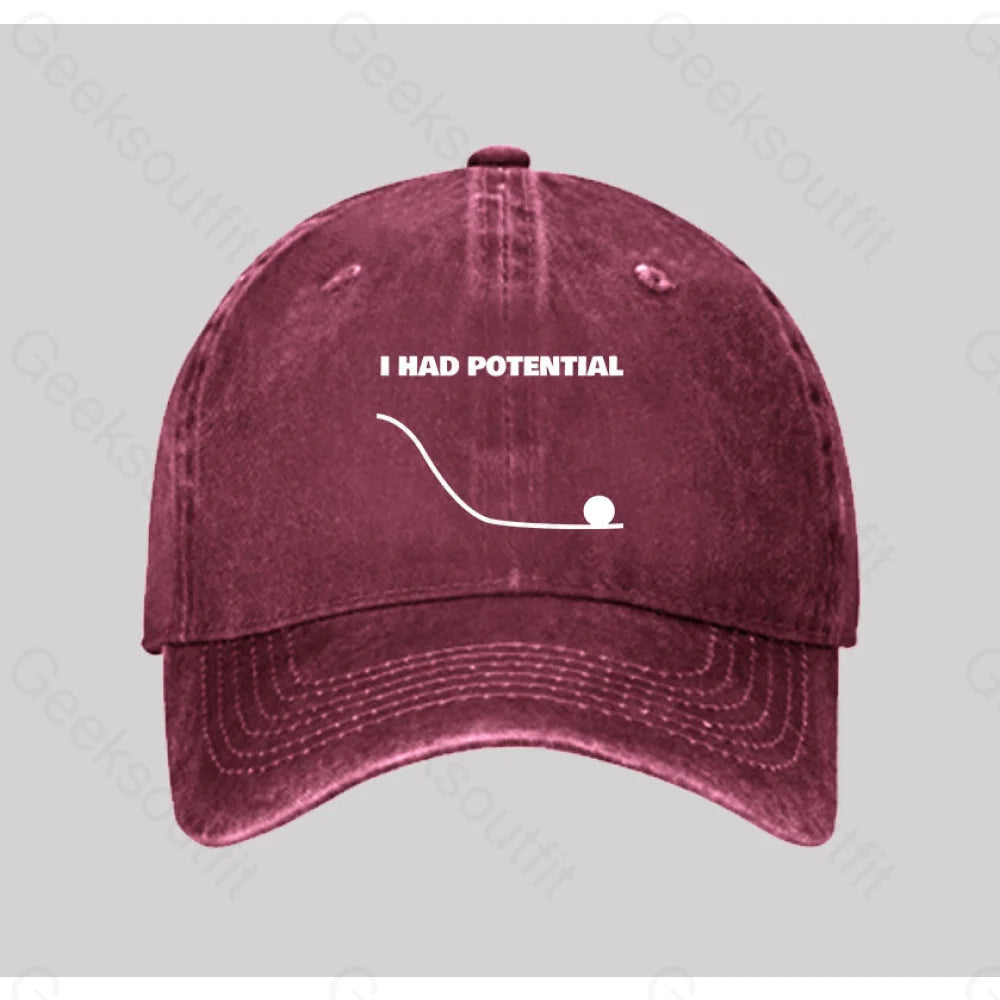 I Had Potential Washed Vintage Baseball Cap Red